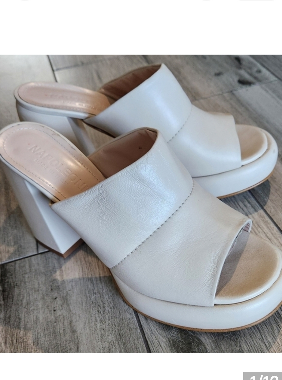 Napoleoni Leather Sandals Shoes Cream Off White Platform Chunky Heel Italy 8.5